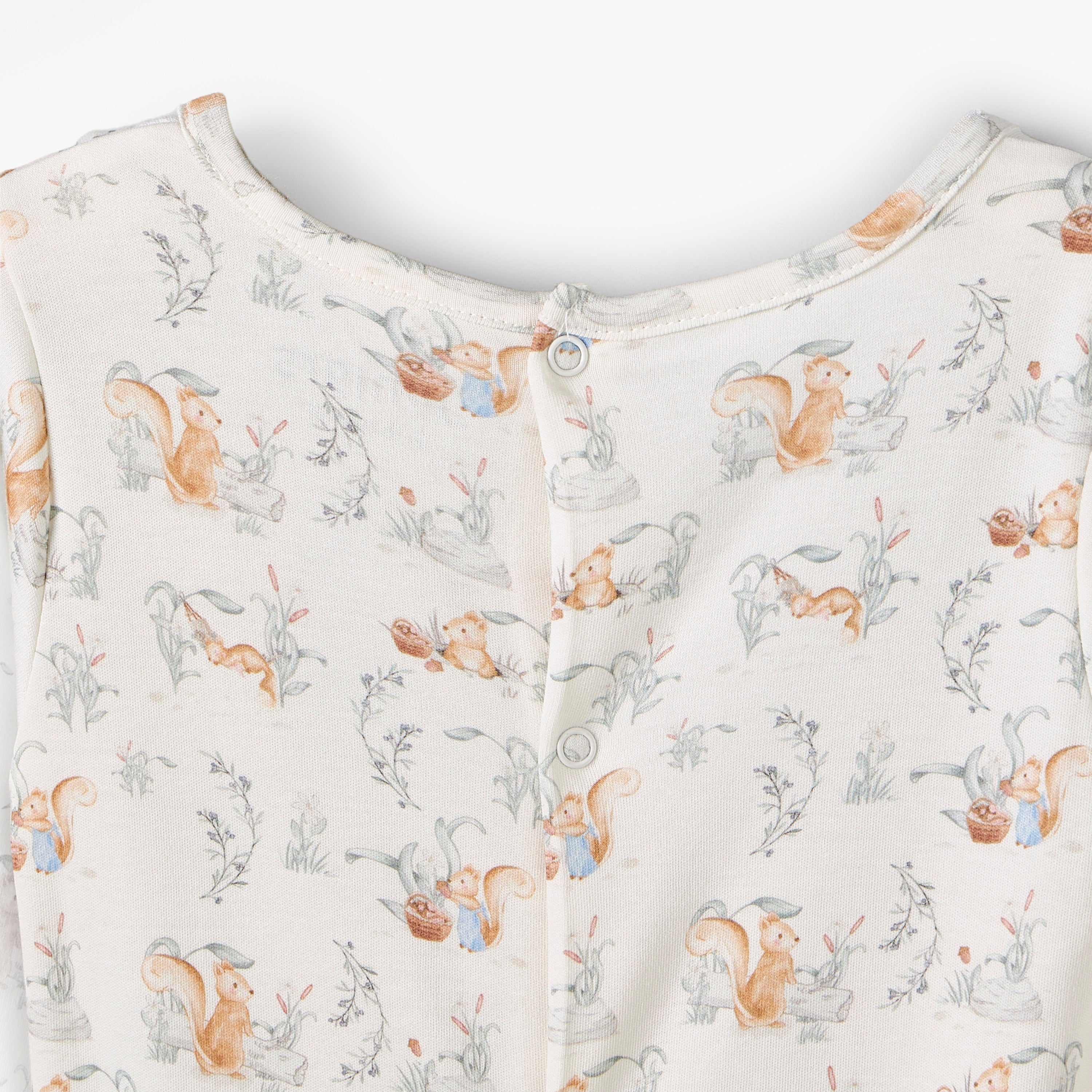 Juniors Rabbit Print Sleepsuit with Pintuck and Button Detail