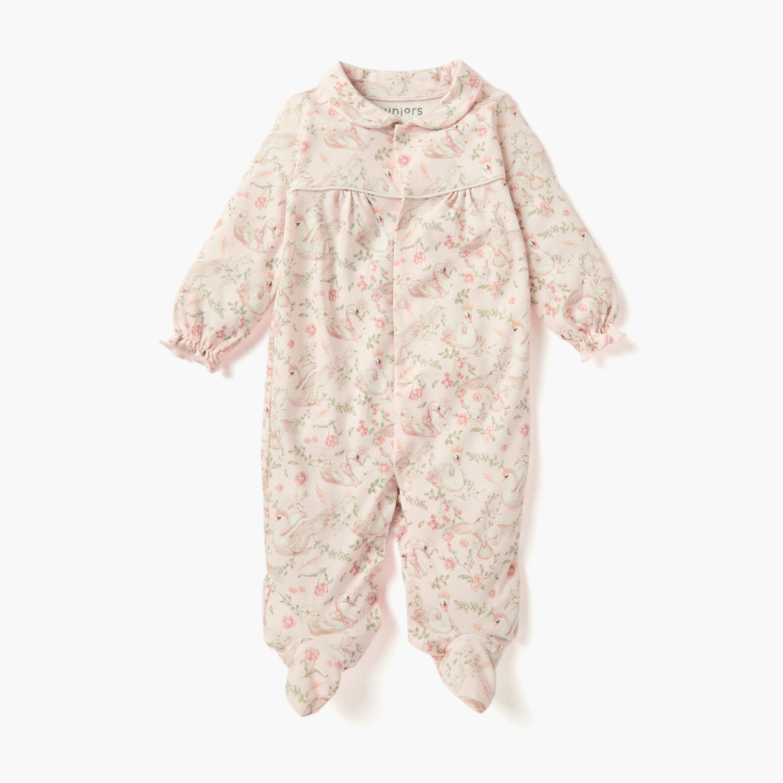 Juniors Swan Print Sleepsuit with Collar and Long Sleeves