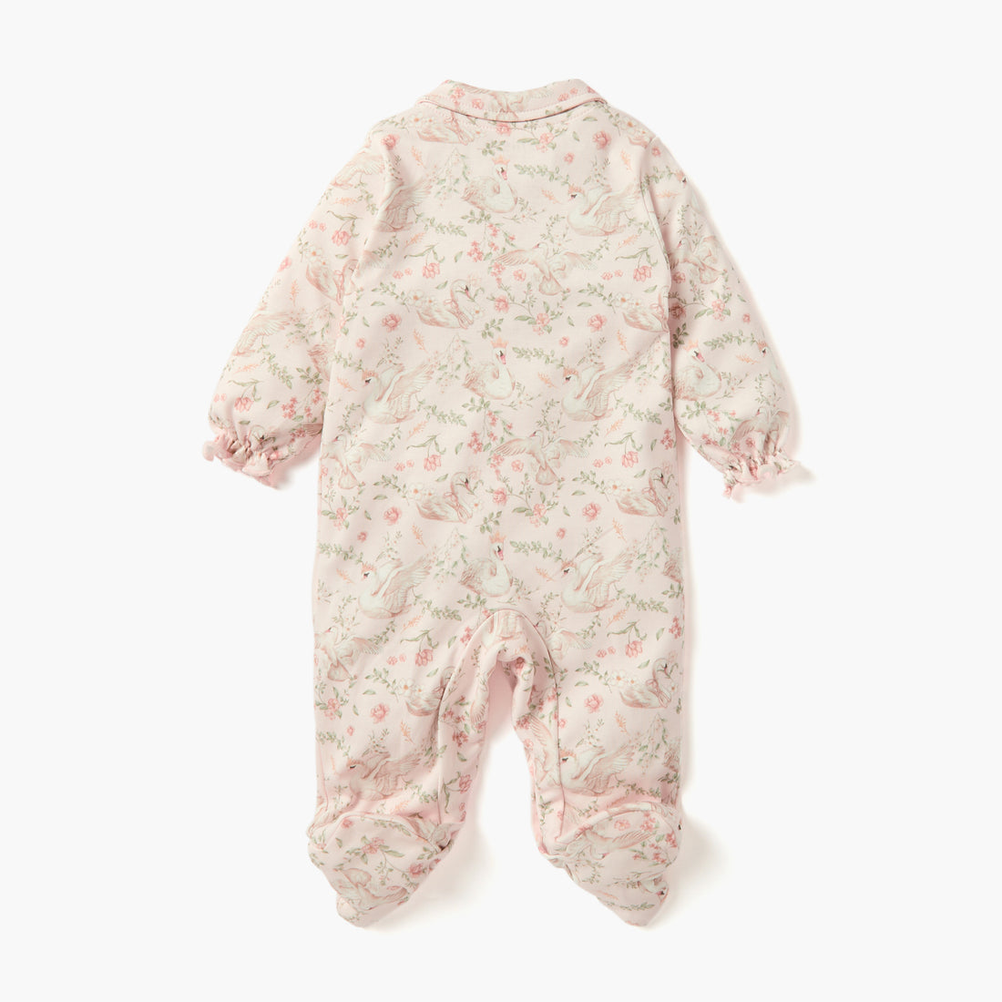 Juniors Swan Print Sleepsuit with Collar and Long Sleeves