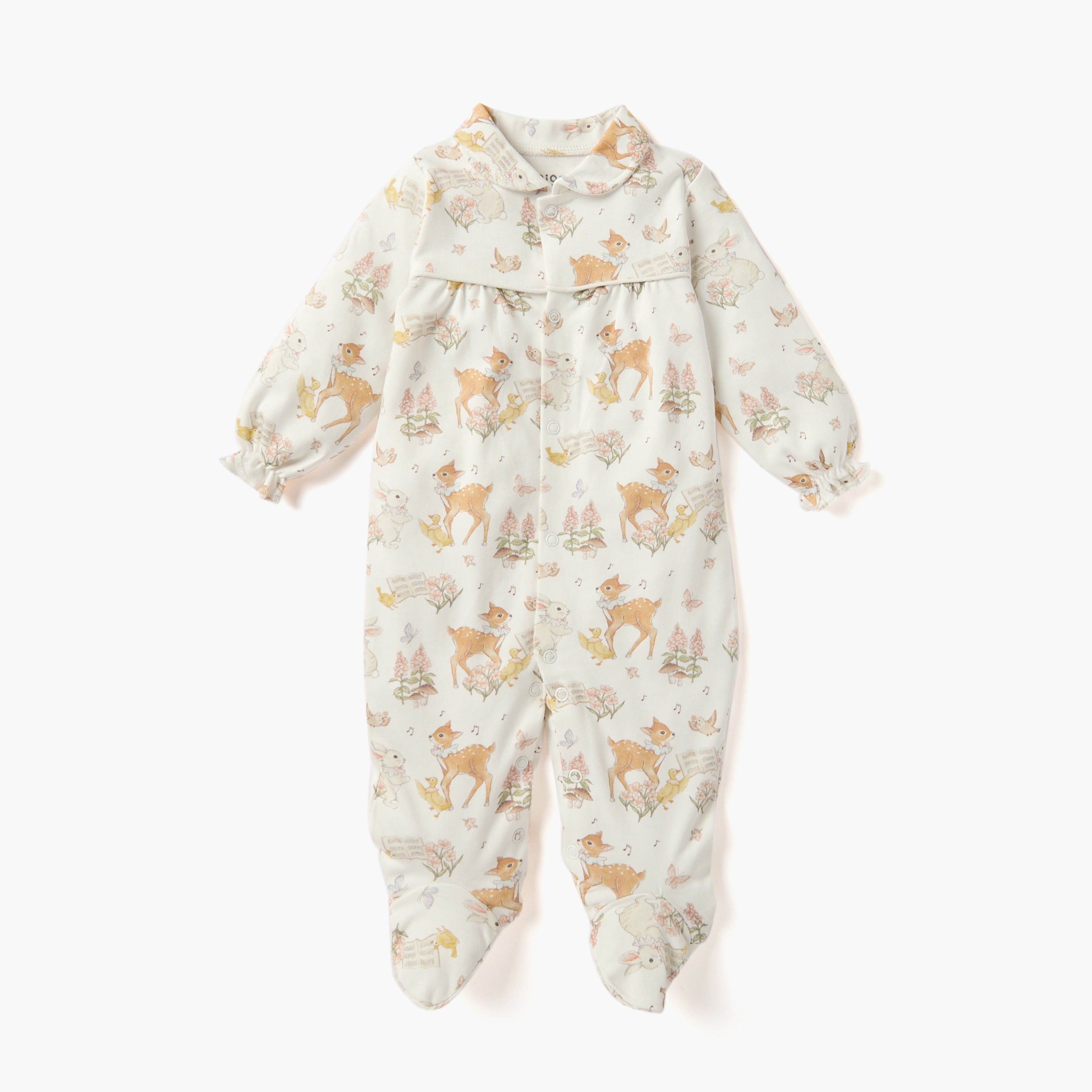 Juniors Animal Print Sleepsuit with Collar and Long Sleeves - Cream / 12-18 mths