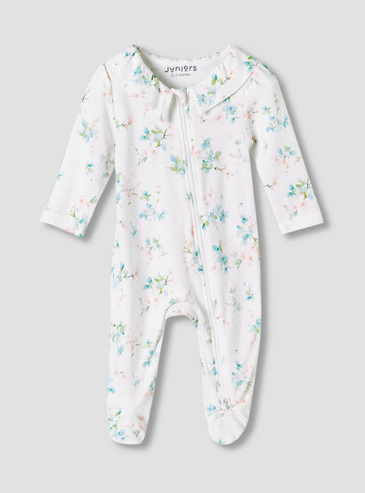 Juniors Bamboo Cotton Collared Long Sleeves Sleepsuit with Floral Print-baby-girls-clothing-nightwear-sleepsuits-image-2