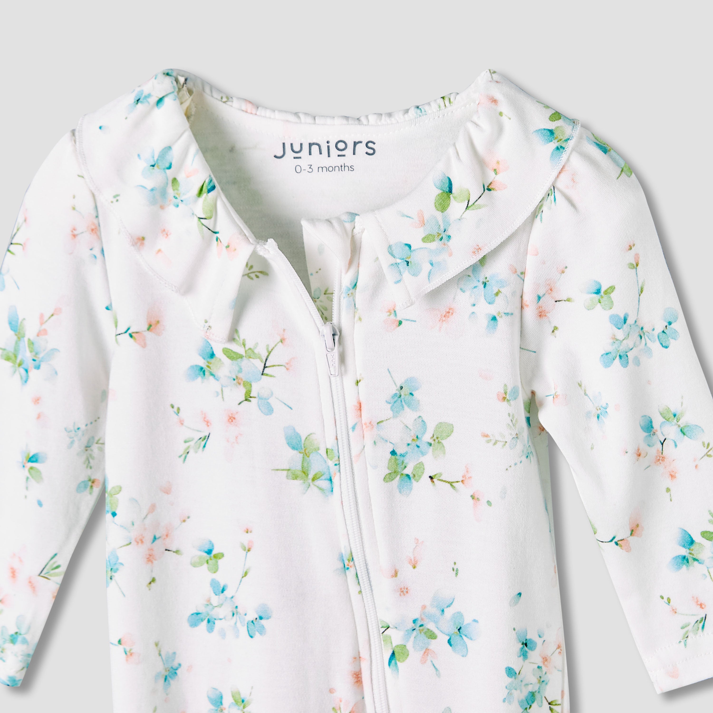 Juniors Bamboo Cotton Collared Long Sleeves Sleepsuit with Floral Print