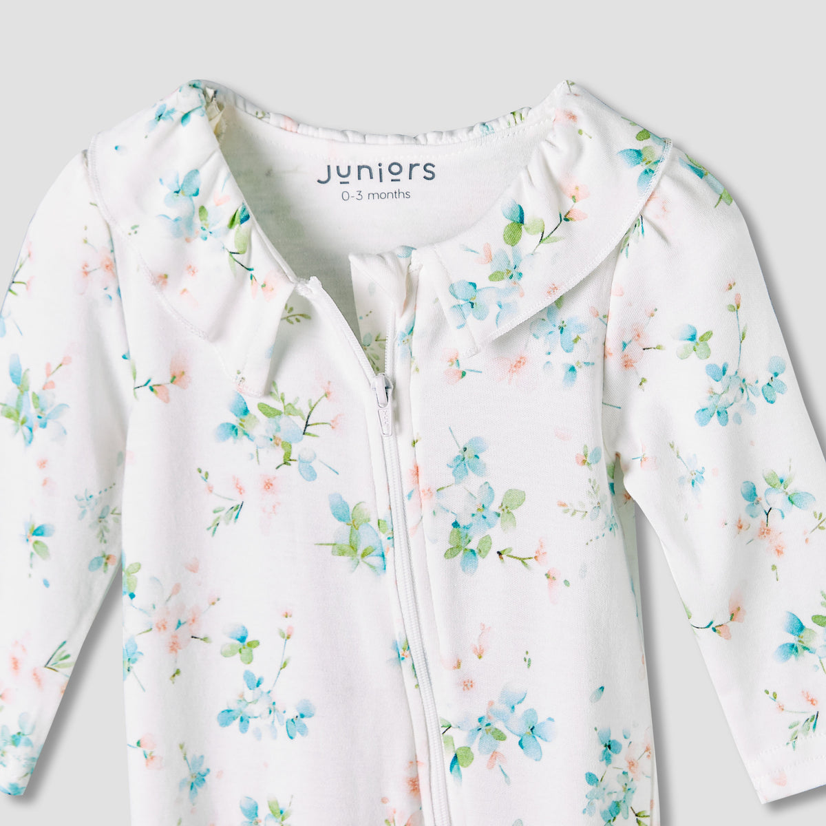 Juniors Bamboo Cotton Collared Long Sleeves Sleepsuit with Floral Print