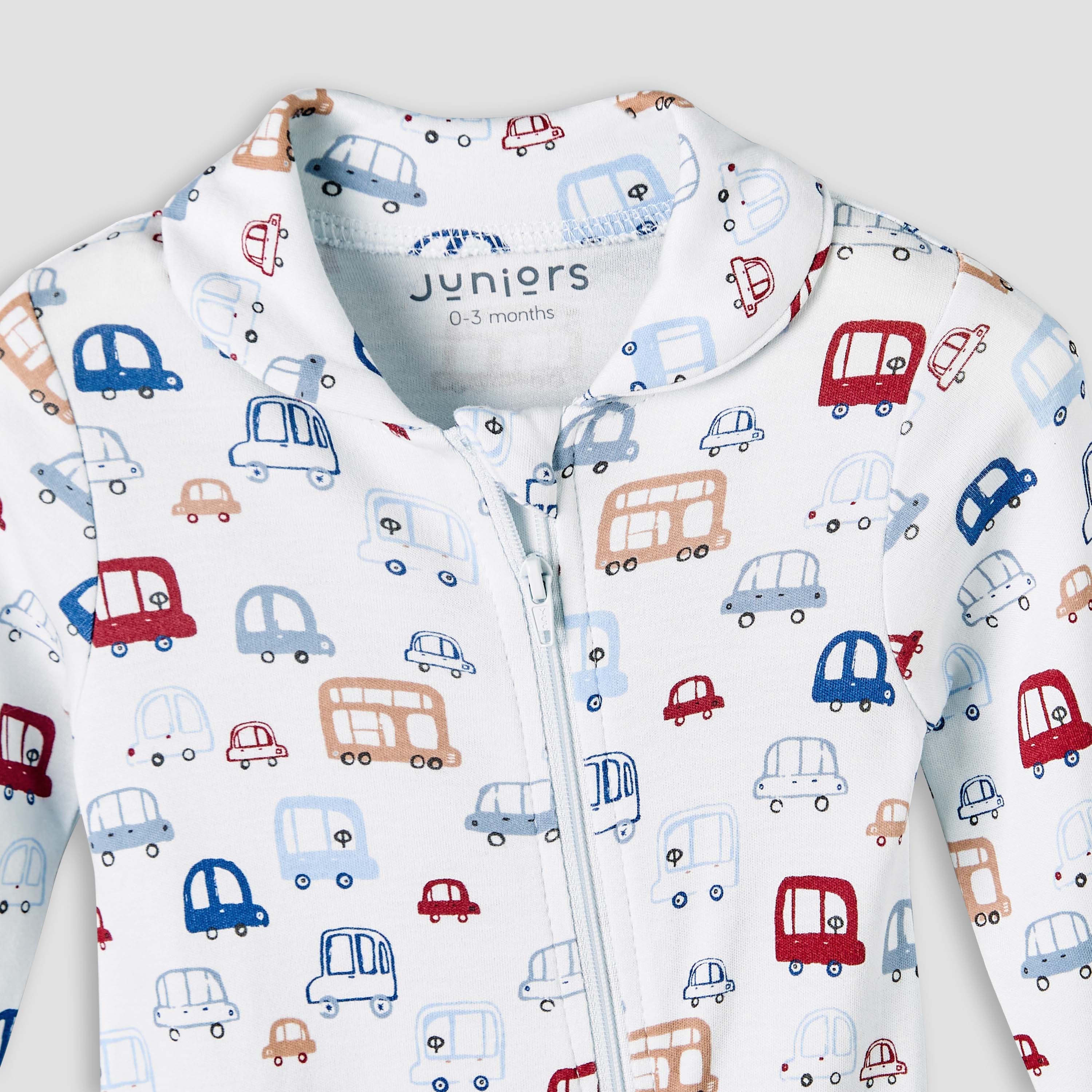Juniors Bamboo Cotton Collared Long Sleeve Sleepsuit with Vehicle Print