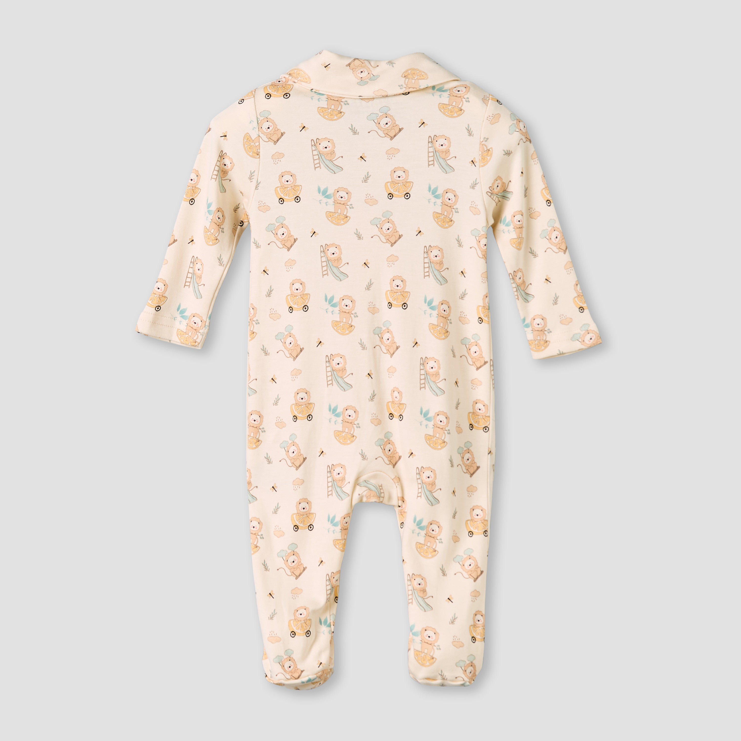 Juniors Bamboo Cotton Collared Long Sleeve Sleepsuit with Lion Print