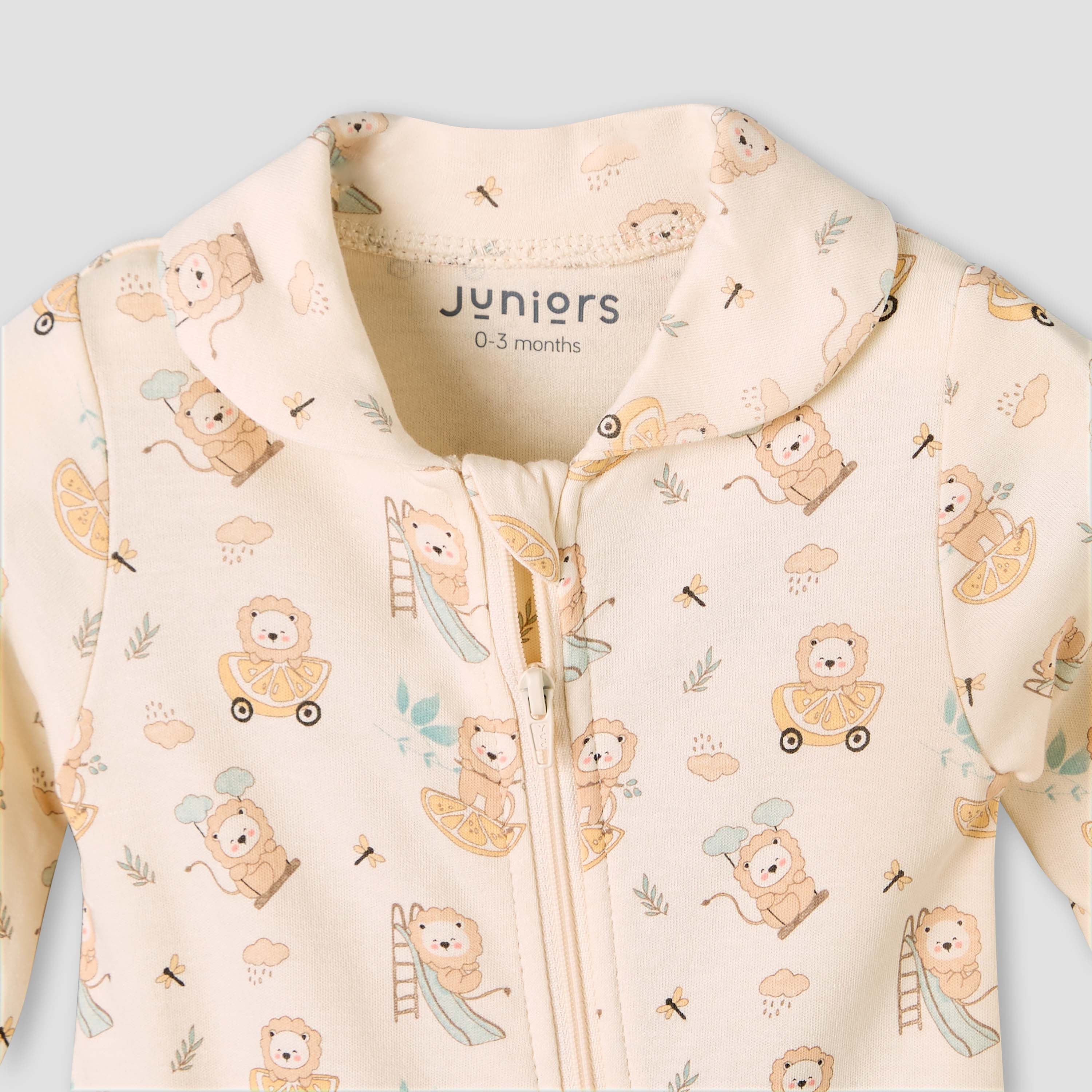 Juniors Bamboo Cotton Collared Long Sleeve Sleepsuit with Lion Print