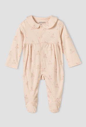 Juniors Cotton Collared Long Sleeves Sleepsuit with Bunny Print