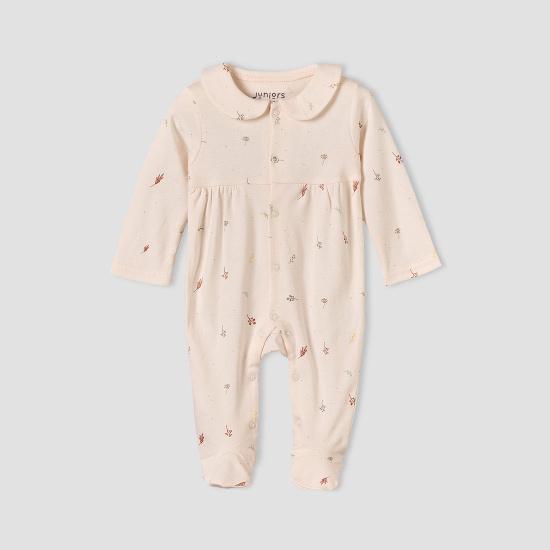Juniors Cotton Collared Long Sleeves Sleepsuit with Botanical Print