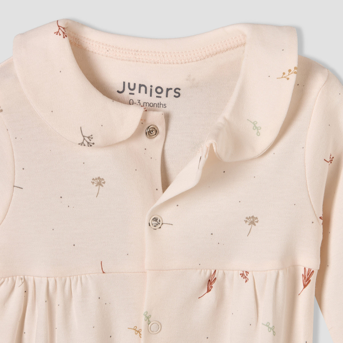 Juniors Cotton Collared Long Sleeves Sleepsuit with Botanical Print