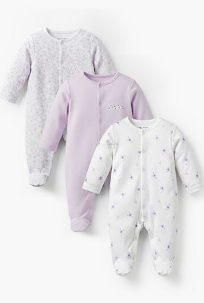 Pack of 3 Juniors Bamboo Cotton Round Neck Long Sleeves Sleepsuit with Print