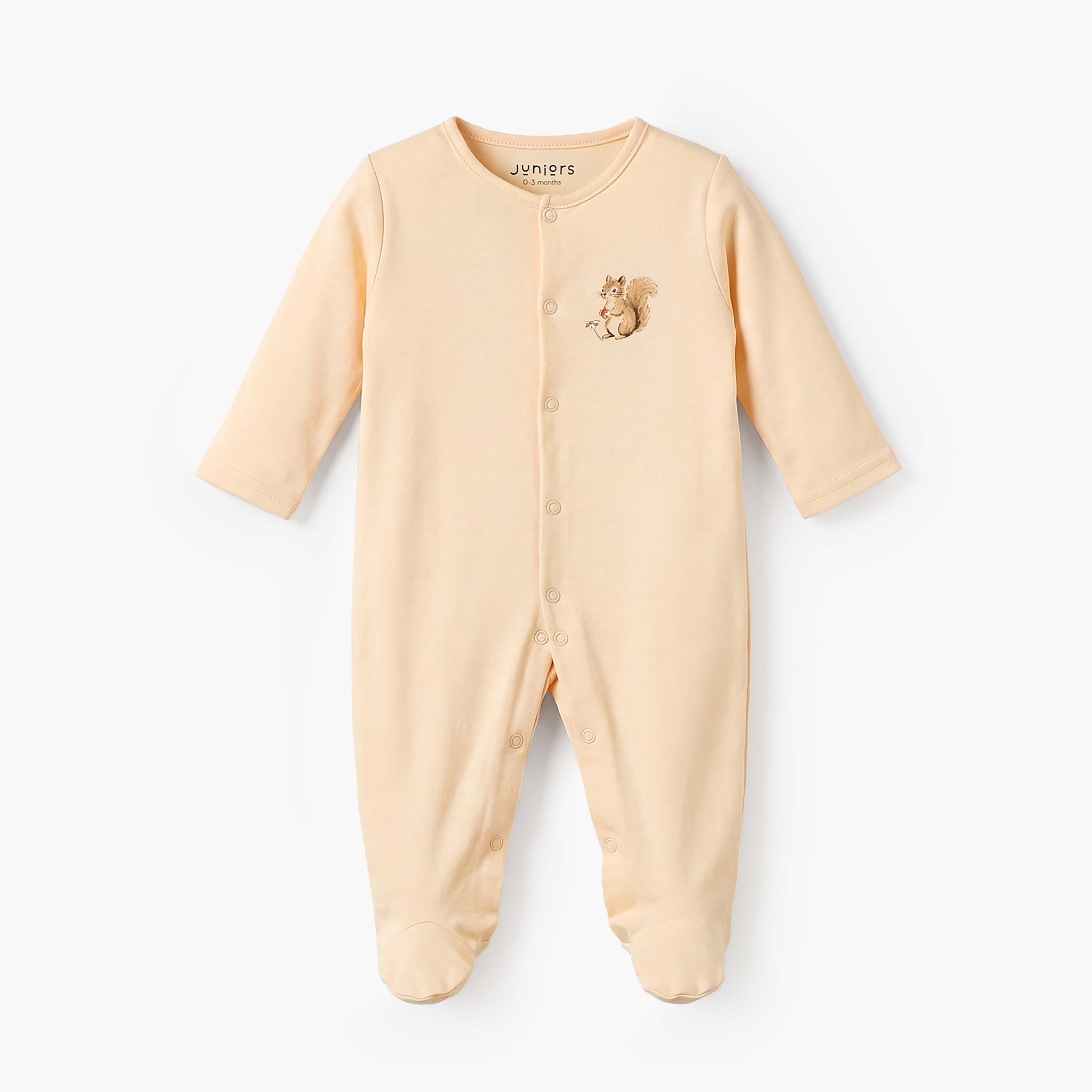 Pack of 3 Juniors Cotton Crew Neck Long Sleeves Sleepsuit with Squirrel Print