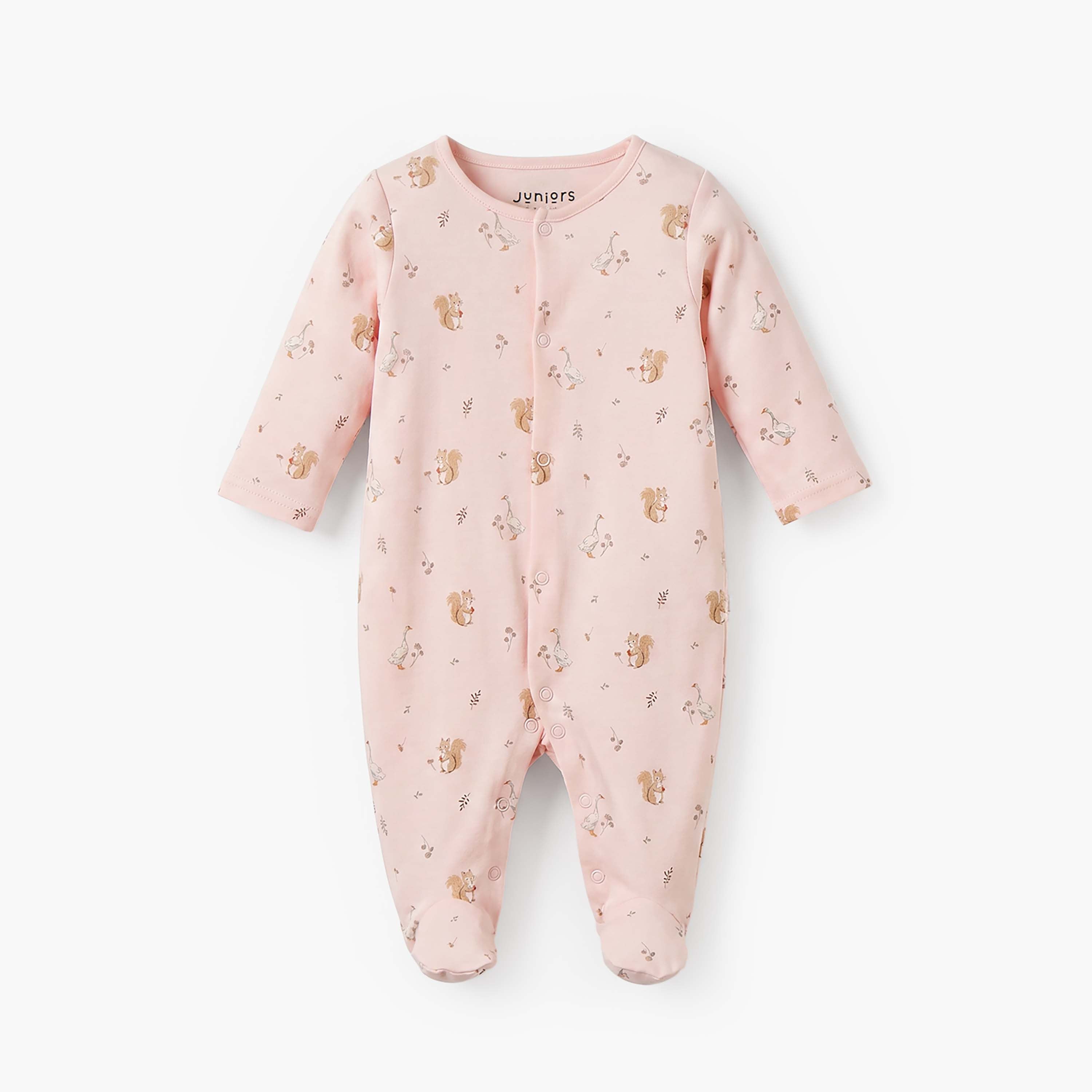 Pack of 3 Juniors Cotton Crew Neck Long Sleeves Sleepsuit with Squirrel Print