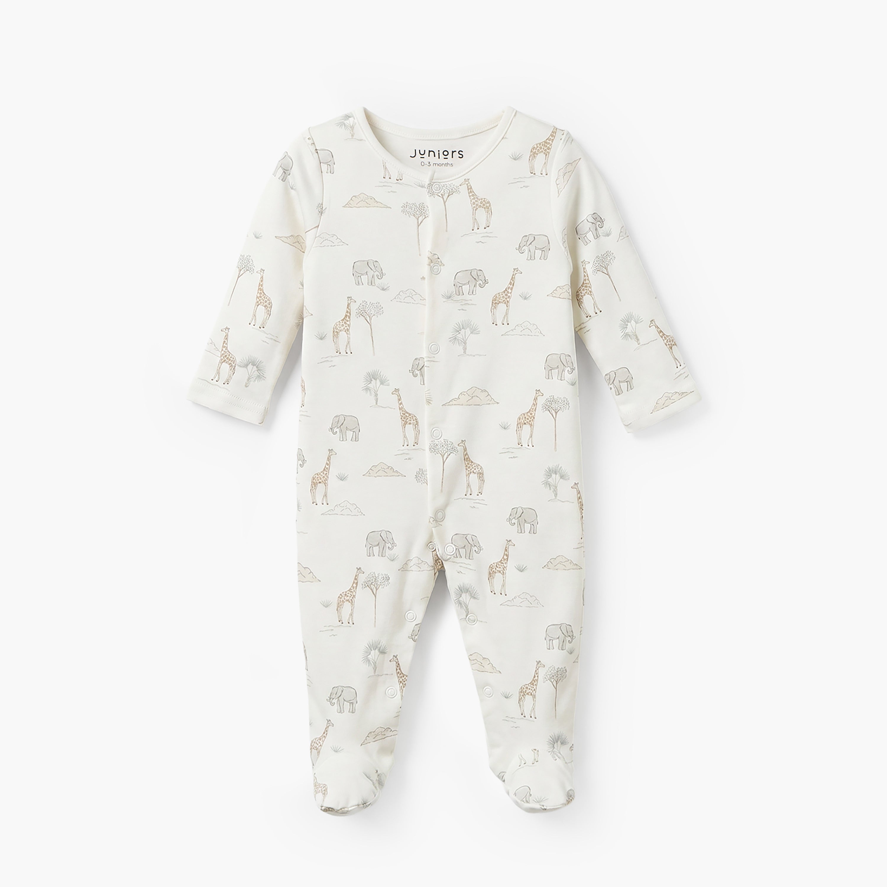 Pack of 3 Juniors Crew Neck Long Sleeves Sleepsuit with Giraffe Print