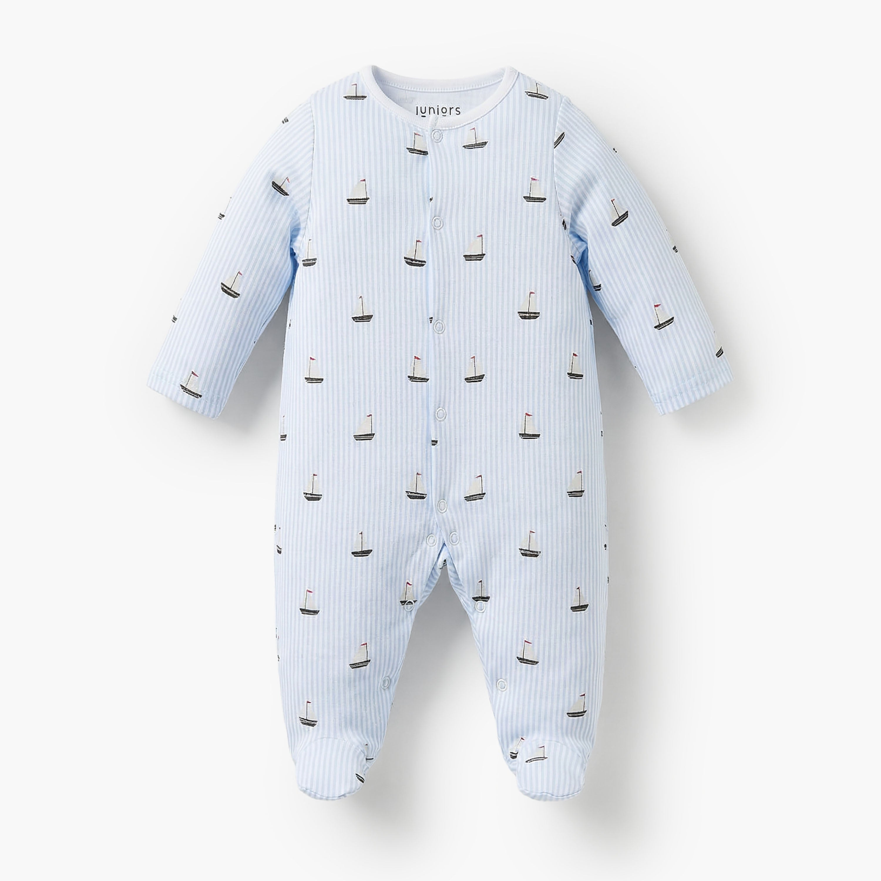 Pack of 3 Juniors Bamboo Round Neck Long Sleeves Sleepsuit with Nautical Print