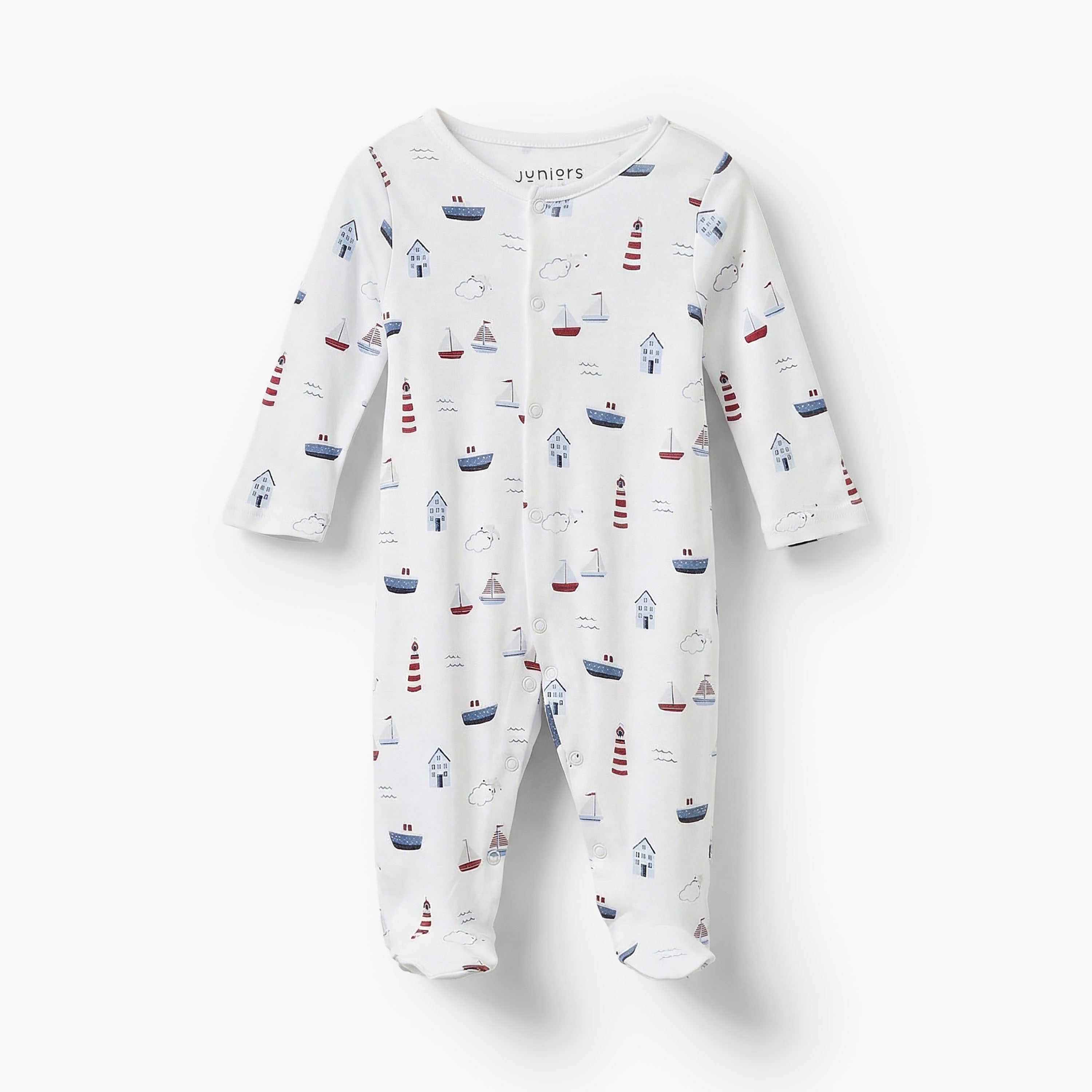 Pack of 3 Juniors Bamboo Round Neck Long Sleeves Sleepsuit with Nautical Print