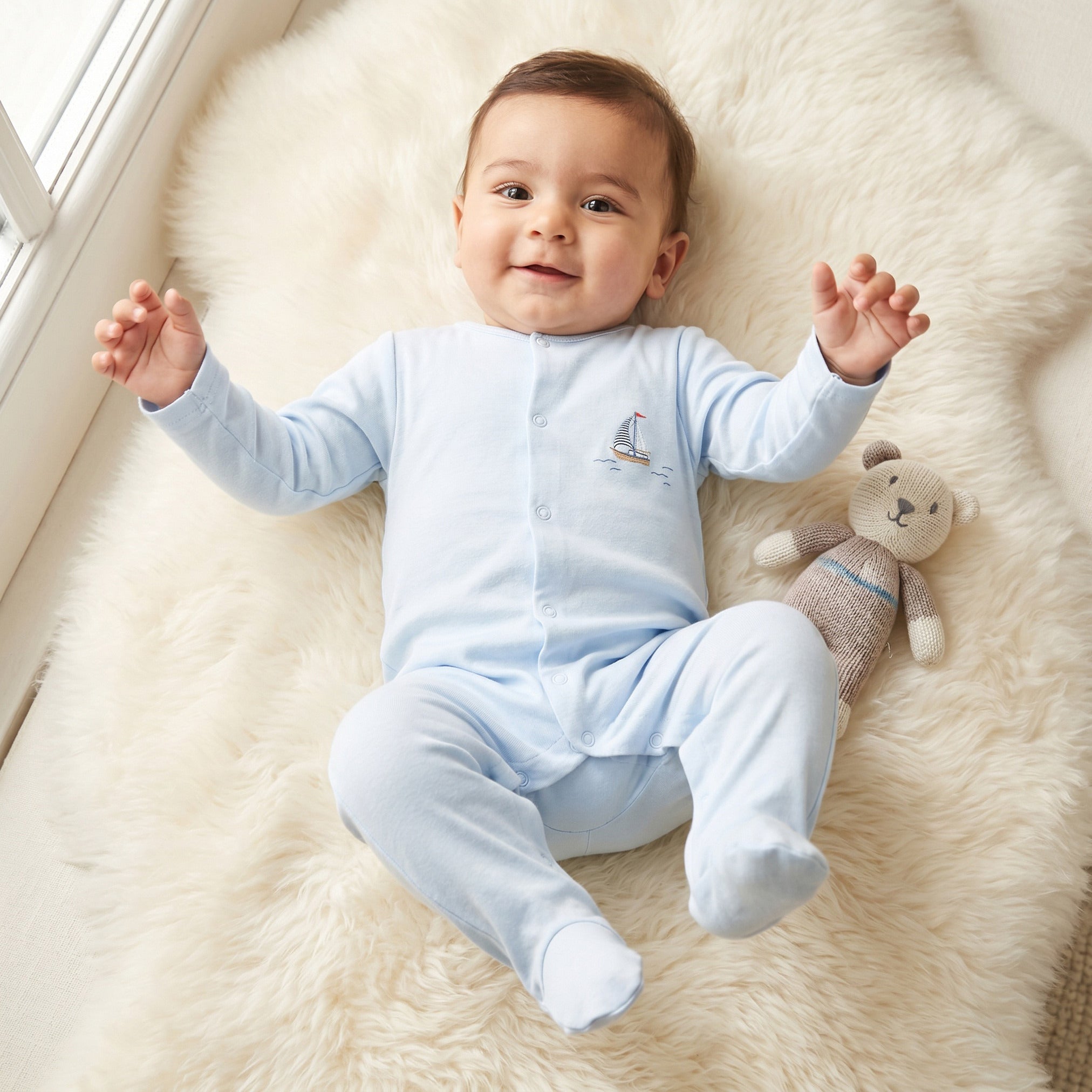 Pack of 3 Juniors Round Neck Long Sleeves Sleepsuit with Sail Boat Print