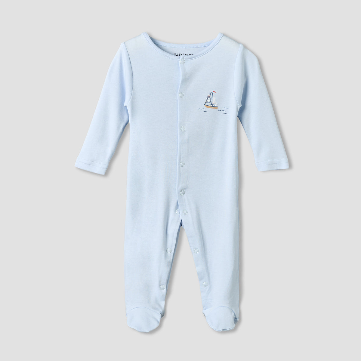 Pack of 3 Juniors Round Neck Long Sleeves Sleepsuit with Sail Boat Print