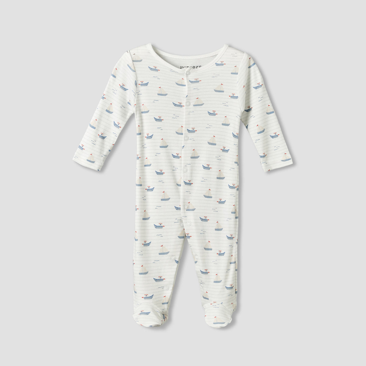 Pack of 3 Juniors Round Neck Long Sleeves Sleepsuit with Sail Boat Print