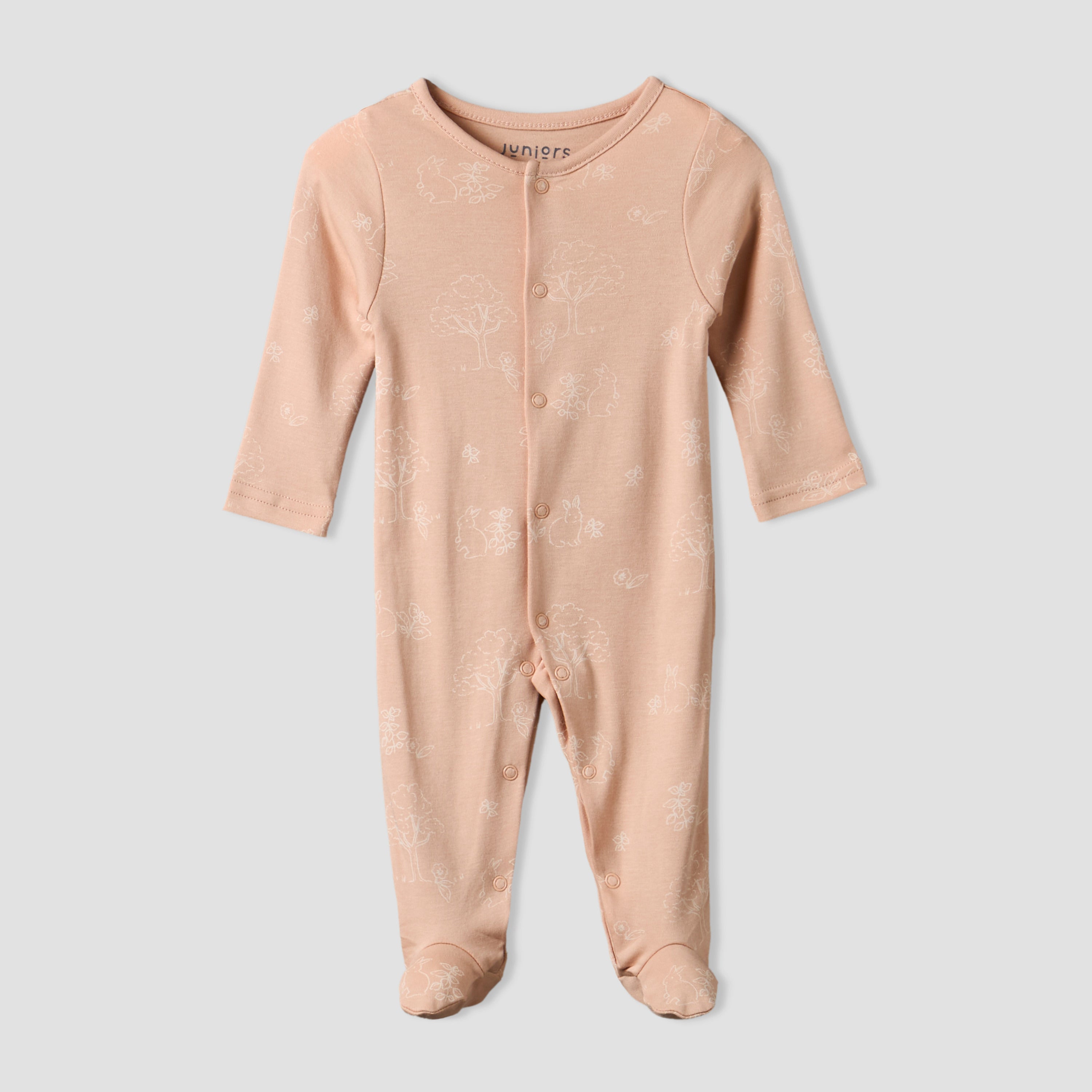 Pack of 3 Juniors Round Neck Long Sleeve Sleepsuit with Bunny Print