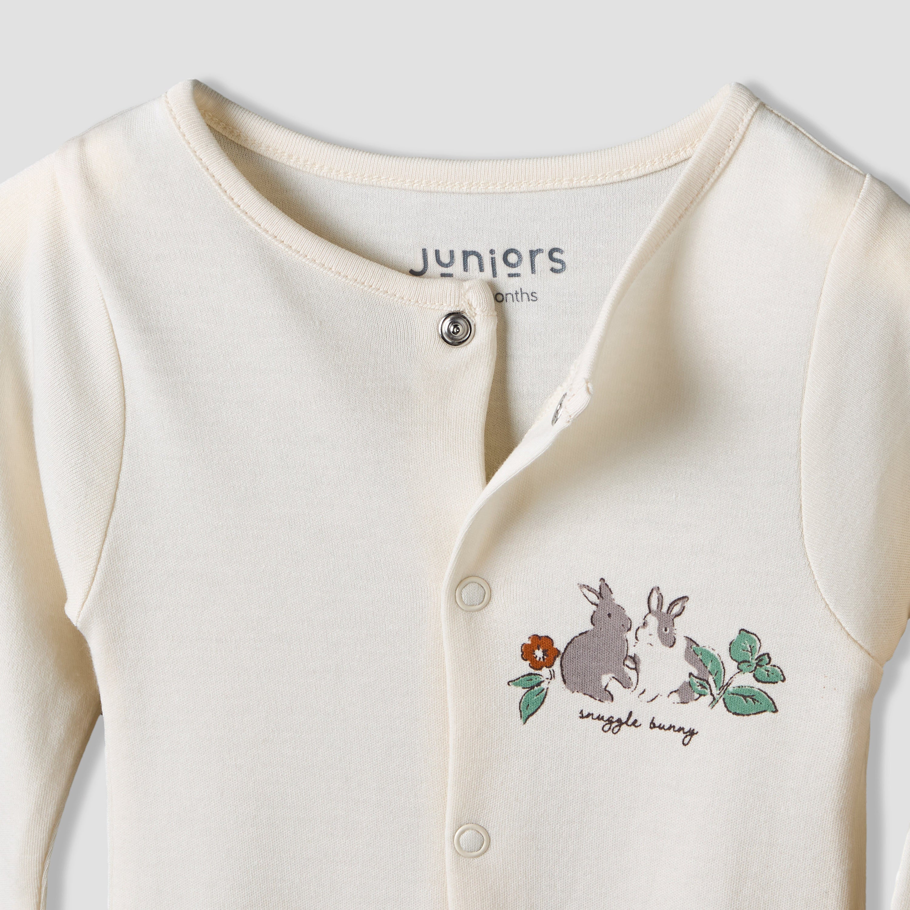 Pack of 3 Juniors Round Neck Long Sleeve Sleepsuit with Bunny Print
