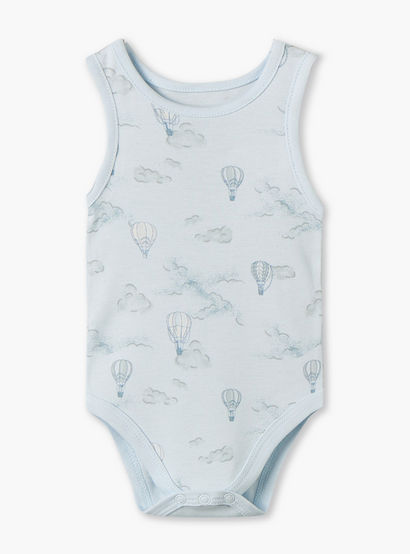 Pack of 5 Juniors Crew Neck Sleeveless Bodysuit with Hot Air Balloon Print-baby-boys-clothing-bodysuits-image-8