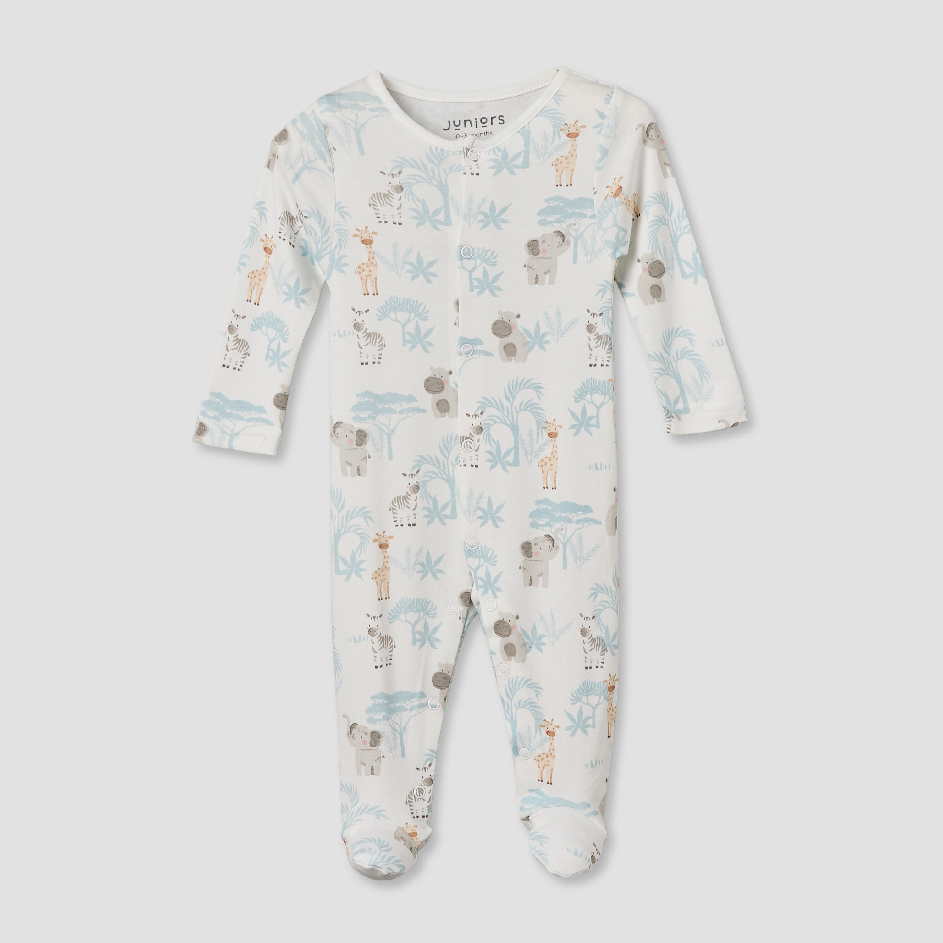 Pack of 3 Juniors Round Neck Long Sleeves Sleepsuit with Button Closure
