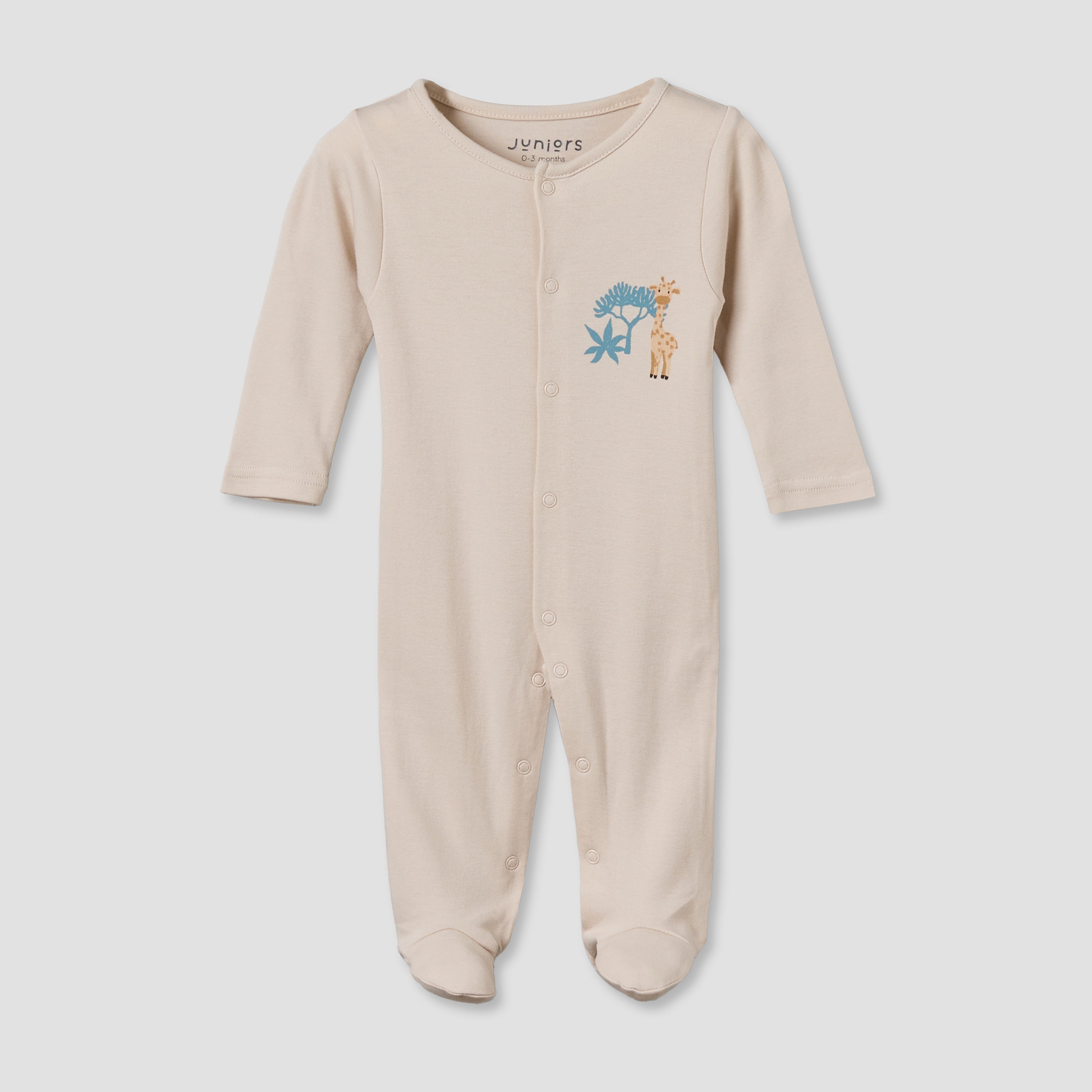 Pack of 3 Juniors Round Neck Long Sleeves Sleepsuit with Button Closure