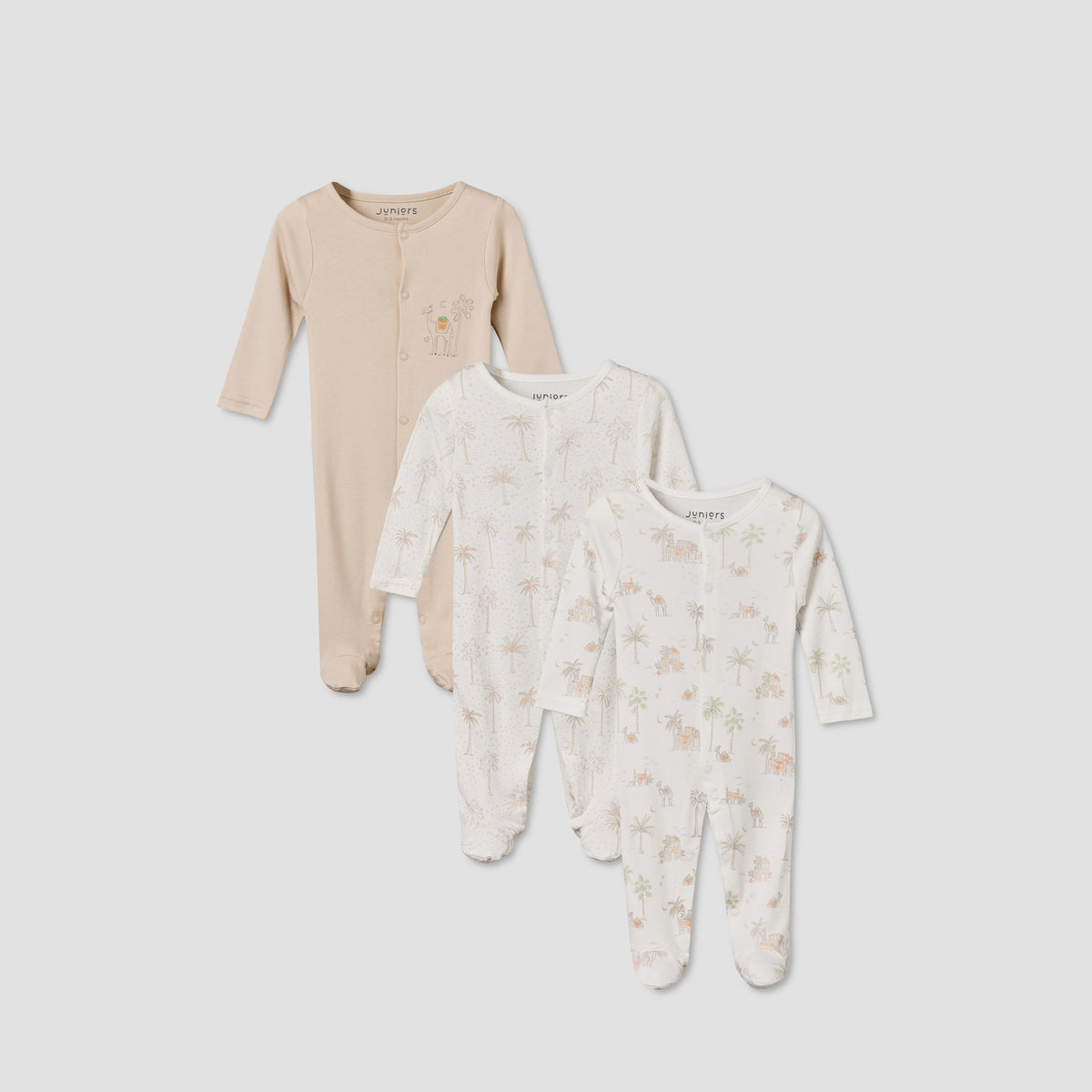 Pack of 3 Juniors Round Neck Long Sleeves Sleepsuit with Button Closure - Pink / 12-18 mths