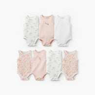 Pack of 7Juniors Bamboo Round Neck Sleeveless Bodysuit with Assorted Print-undefined-image-1