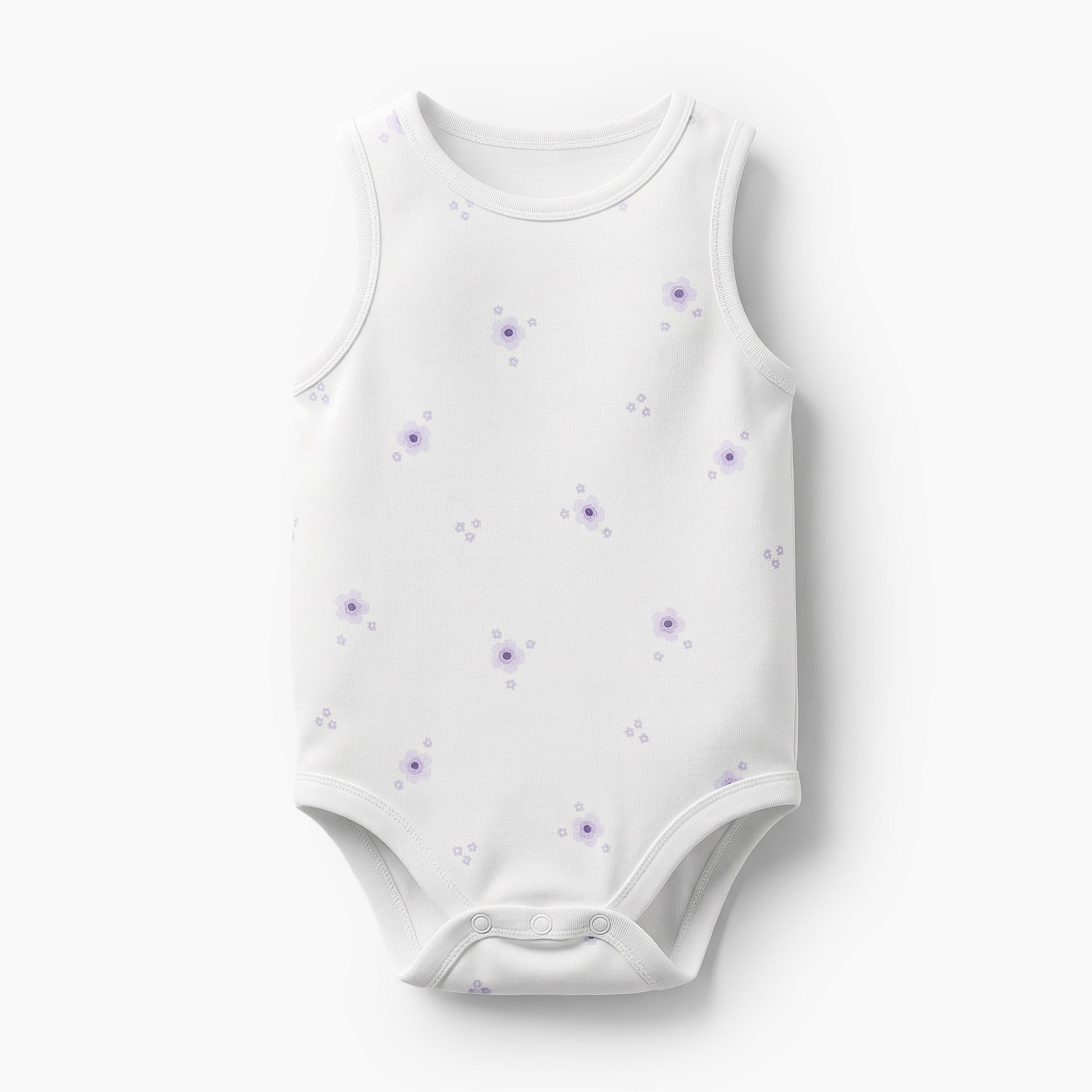 Pack of 7 Juniors Bamboo Cotton Round Neck Sleeveless Bodysuit with Floral Print