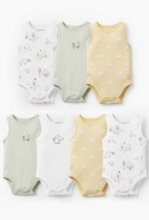 Pack of 7 Juniors Crew Neck Sleeveless Bodysuit with Duck Print