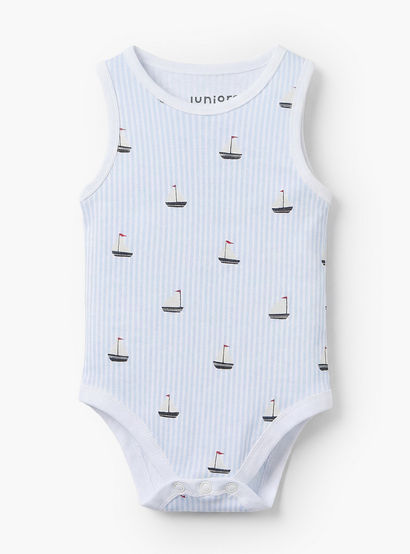 Pack of 7 Juniors Round Neck Sleeveless Bodysuit with Nautical Print-baby-boys-clothing-bodysuits-image-3