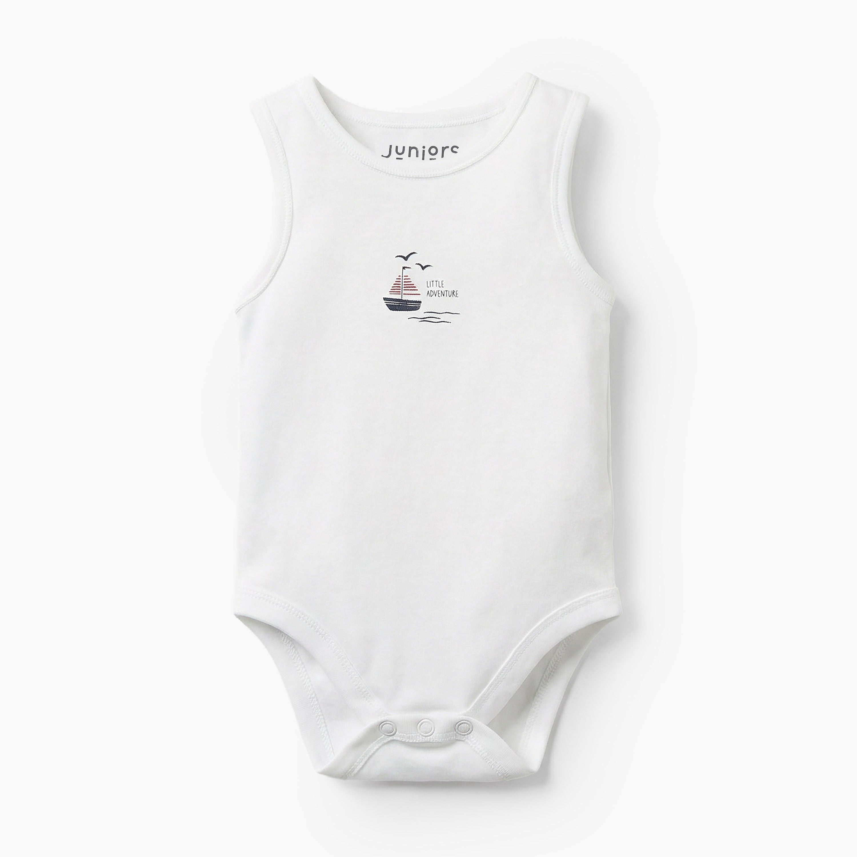 Pack of 7 Juniors Round Neck Sleeveless Bodysuit with Nautical Print