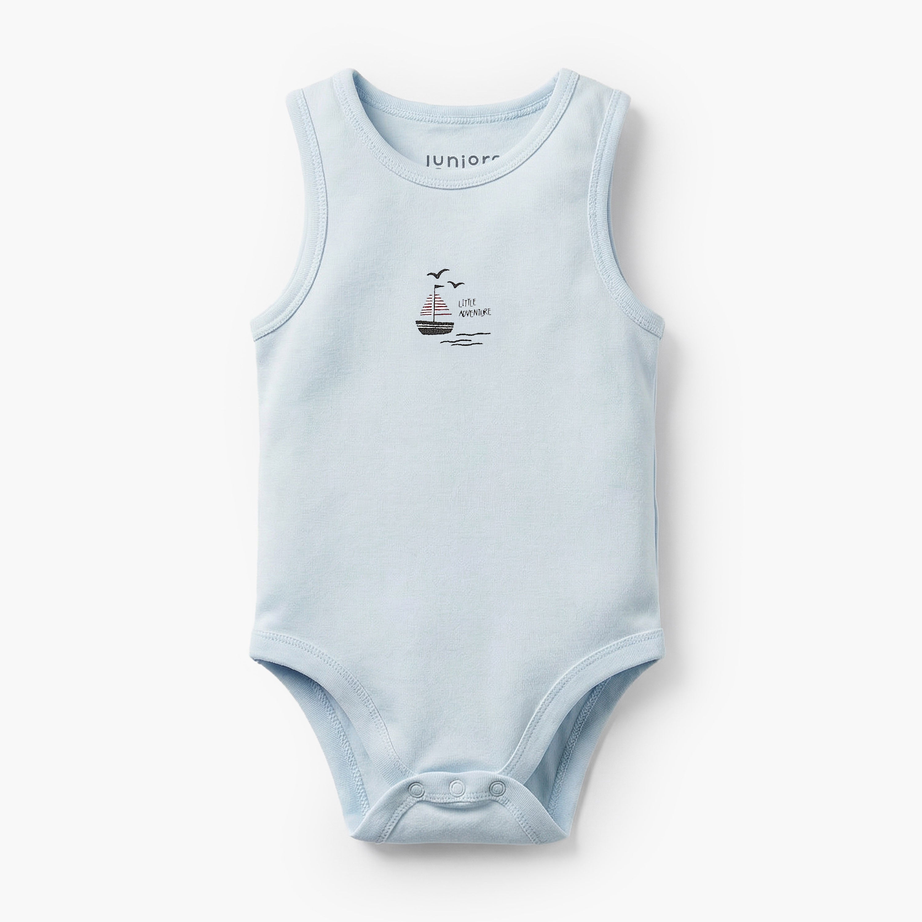 Pack of 7 Juniors Round Neck Sleeveless Bodysuit with Nautical Print