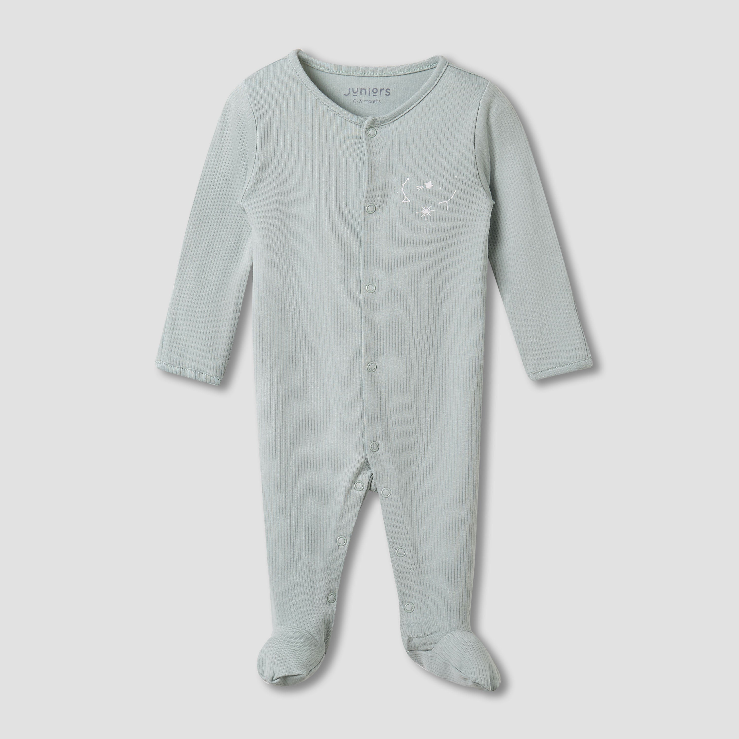 Juniors Round Neck Sleepsuit with Snap Button Closure - Long Sleeves - Set of 2