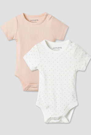 Juniors Round Neck Bodysuit with Snap Button Closure - Short Sleeves - Set of 2