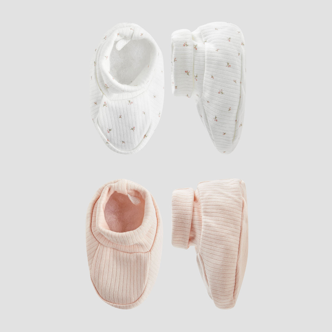 Juniors Girls Booties with Ribbed Texture - Soft Fabric - Set of 2 - Pink / 0-6 mths