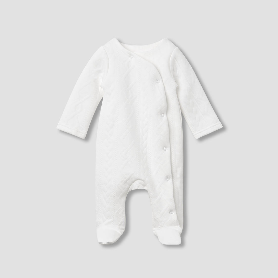Juniors Jacquard Textured Sleepsuit with Long Sleeves - White / 9-12 mths