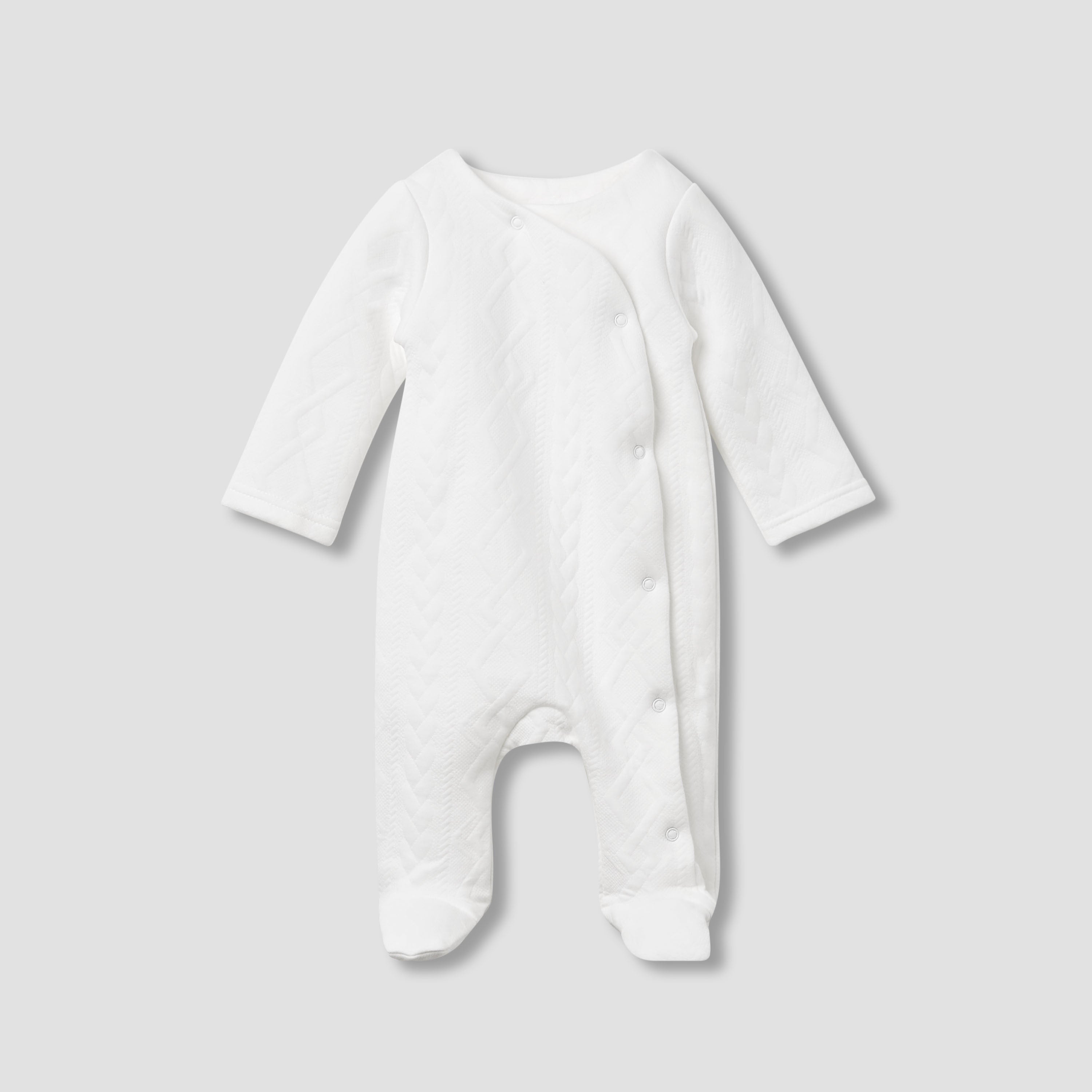 Juniors Jacquard Textured Sleepsuit with Long Sleeves - White / 9-12 mths