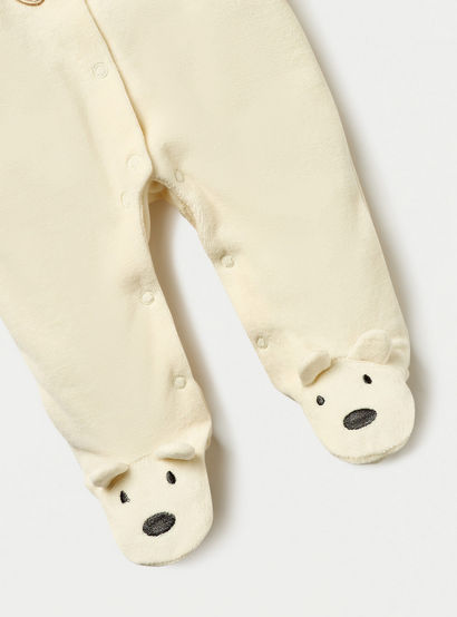 Juniors Bear Applique Velour Closed Feet Sleepsuit with Snap Button Closure-baby-boys-clothing-nightwear-sleepsuits-image-4