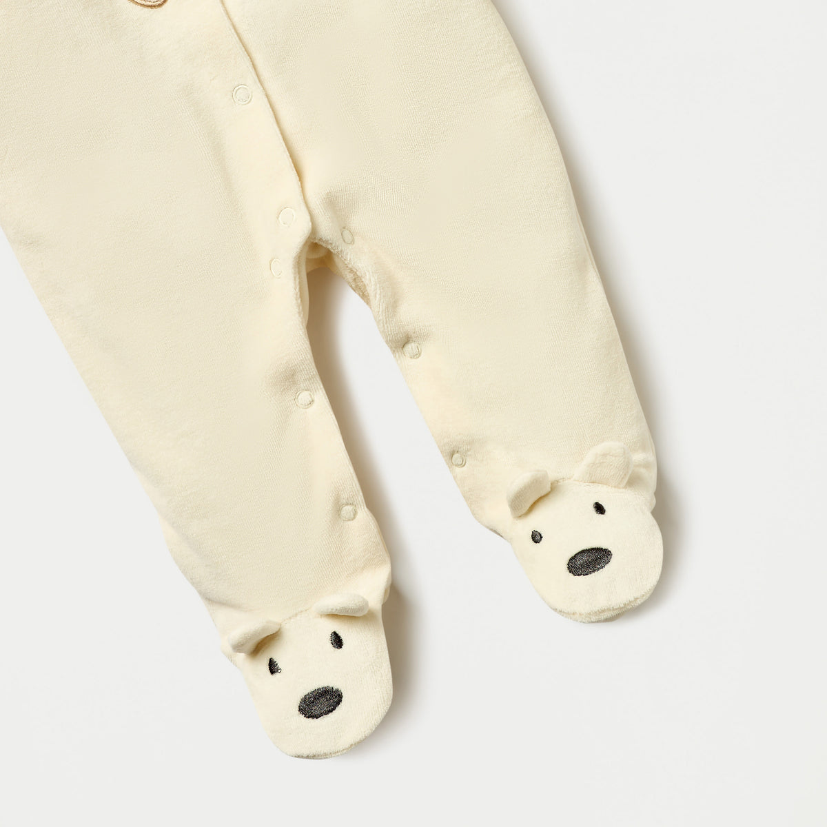 Juniors Bear Applique Velour Closed Feet Sleepsuit with Snap Button Closure