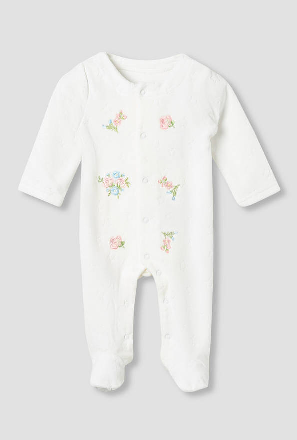 Juniors Crew Neck Sleepsuit with Floral Embroidery - Cotton Blend - Long Sleeves