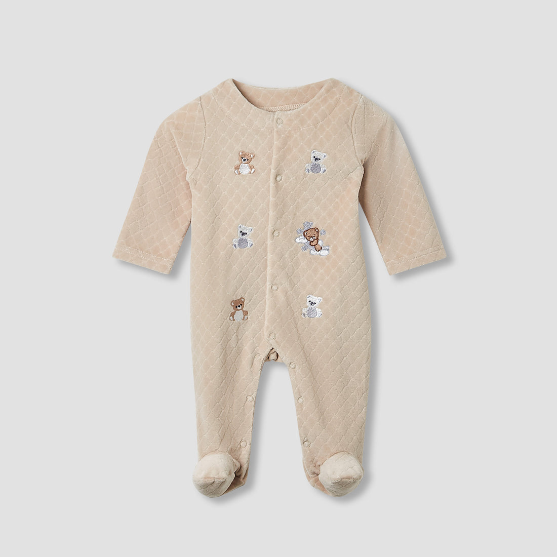 Juniors Crew Neck Sleepsuit with Animal Embroidery - Cotton Blend - Long Sleeves
