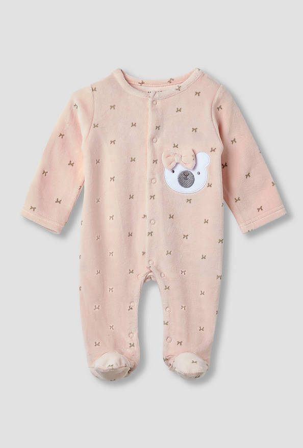 Juniors Crew Neck Sleepsuit with Bow Print- Cotton Blend - Long Sleeves