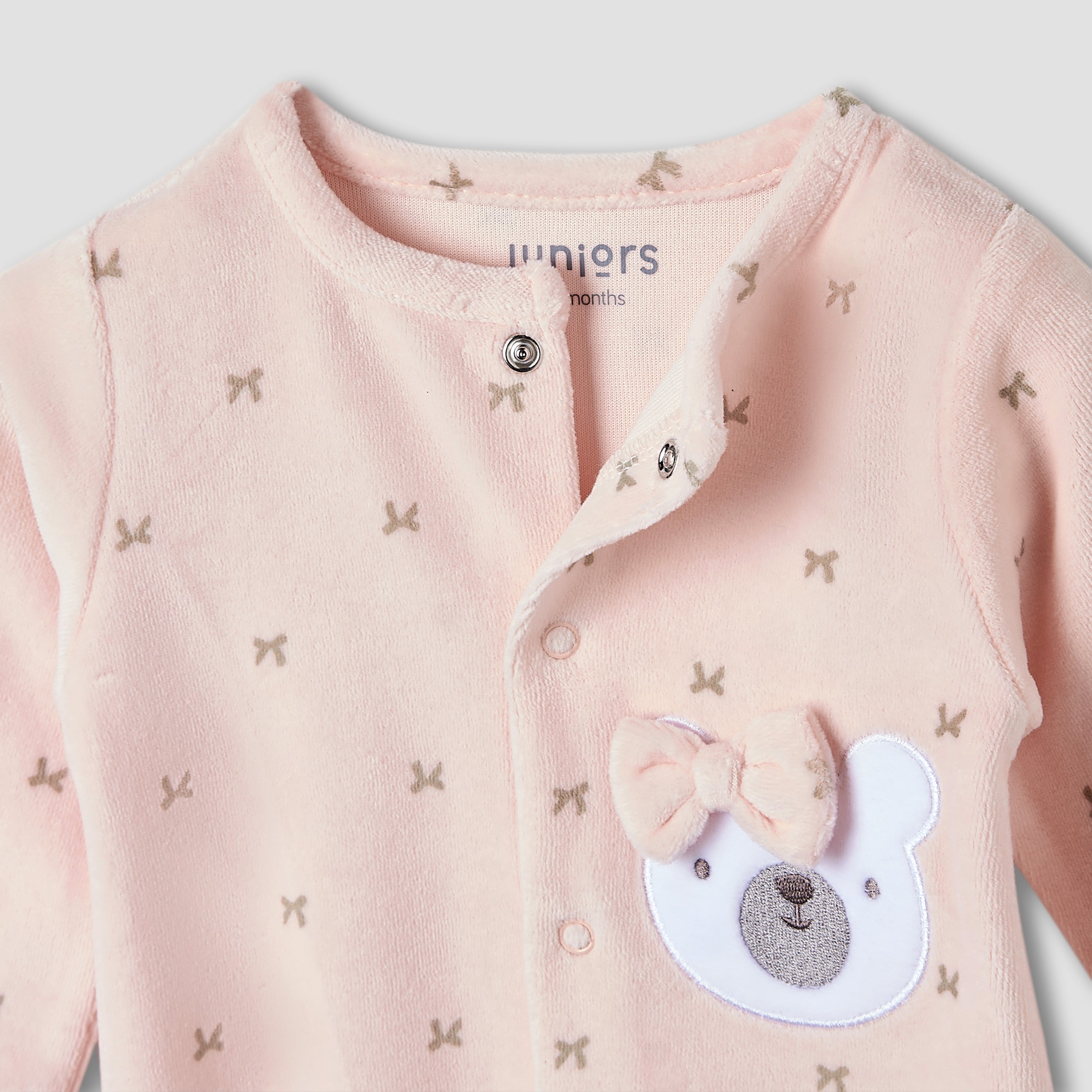 Juniors Crew Neck Sleepsuit with Bow Print- Cotton Blend - Long Sleeves