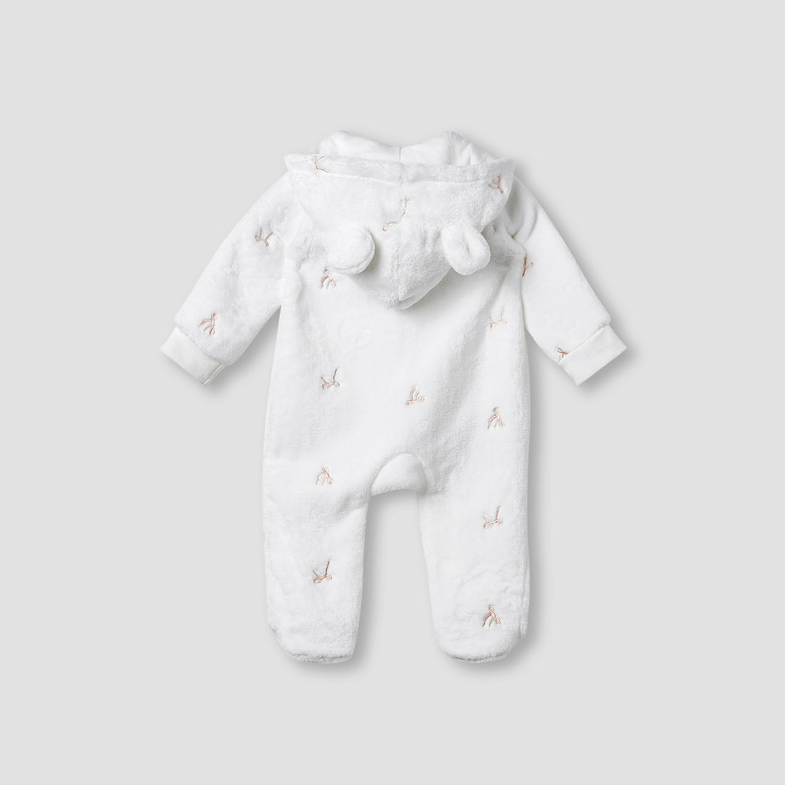 Juniors Hooded Sleepsuit with Bow Embroidery - Polyester - Long Sleeves