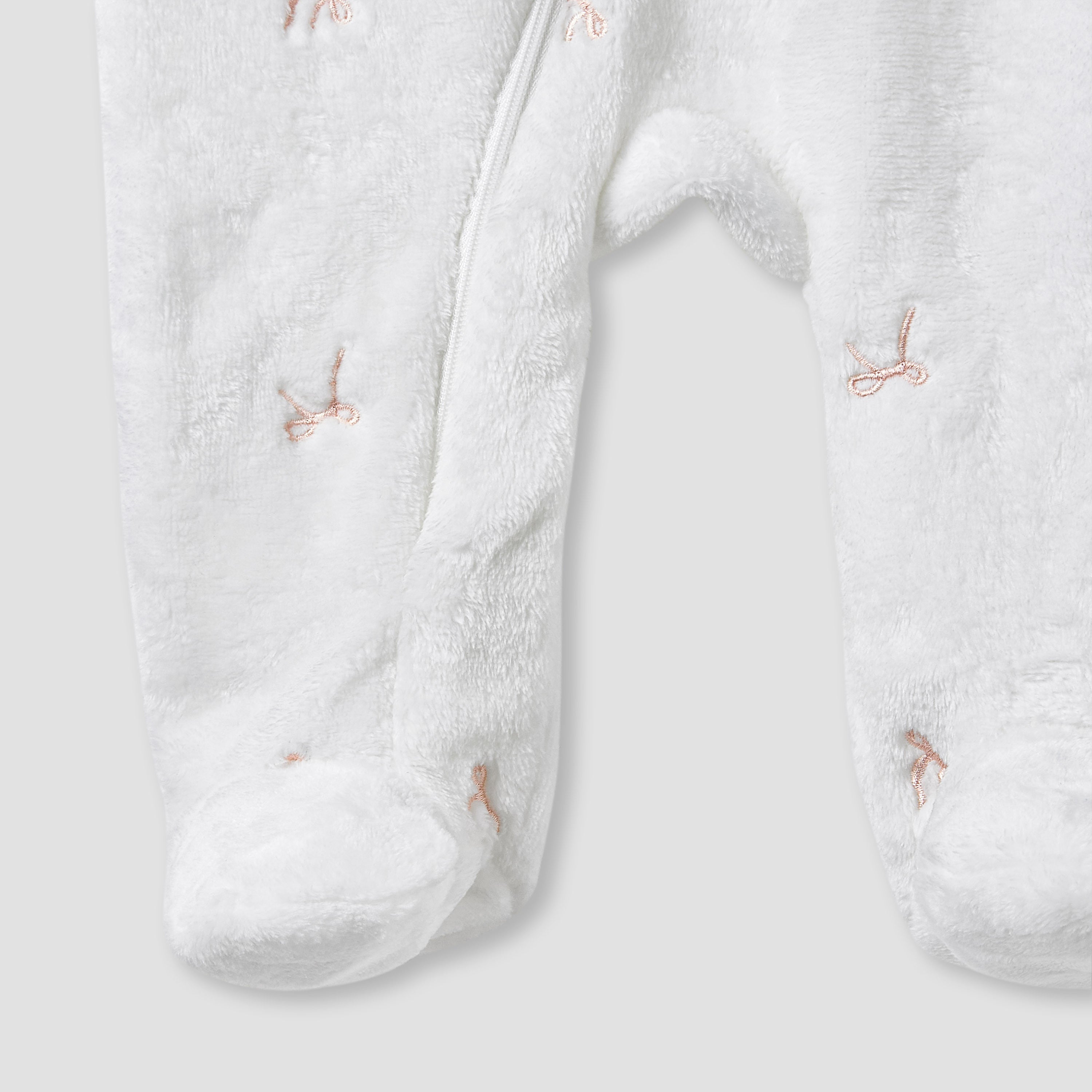Juniors Hooded Sleepsuit with Bow Embroidery - Polyester - Long Sleeves