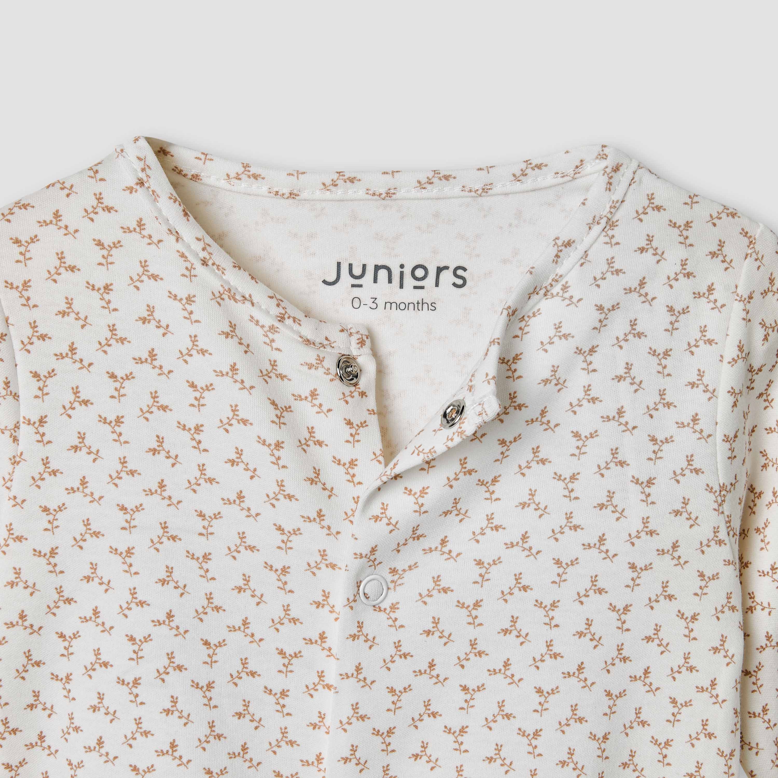 Giggles Leaf Print Sleepsuit with Long Sleeves