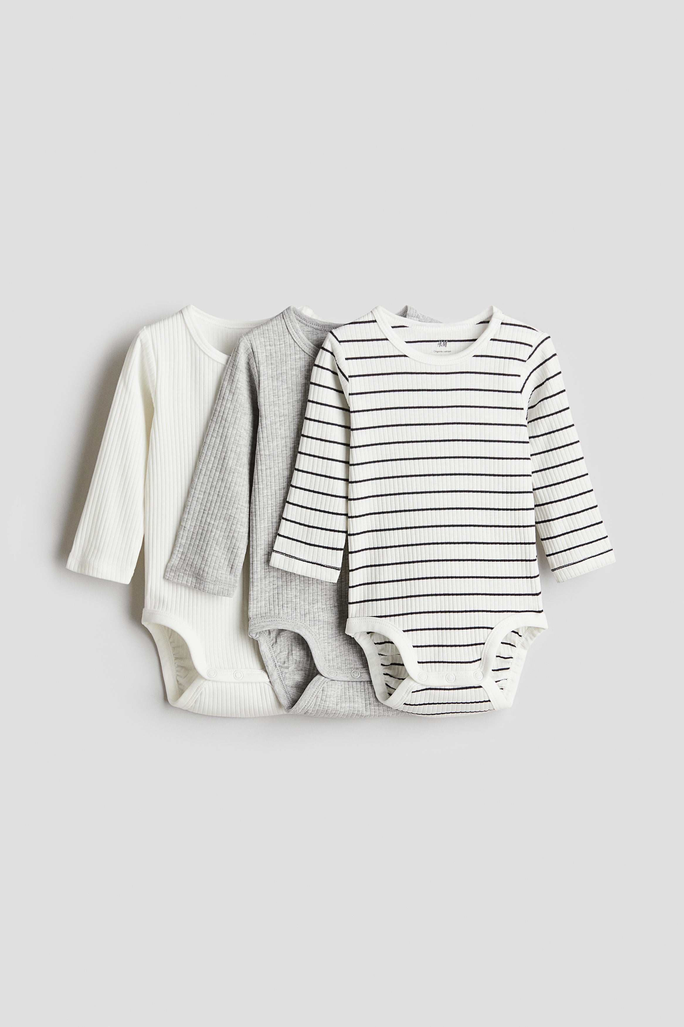 3-pack ribbed bodysuits - Grey Striped / 12-18 Months