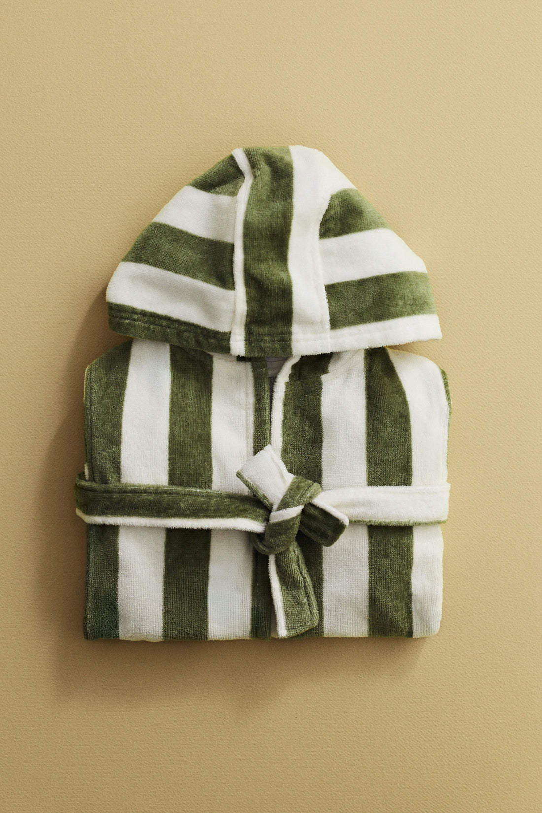 Cotton terry dressing gown - Green White Striped / 8-10 Years